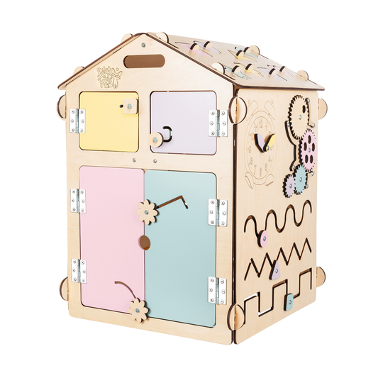 BusyBoard sensorisches Spielhaus Natura Pastell – Limitierte Montessori-Ausgabe mit über 30 Aktivitäten.