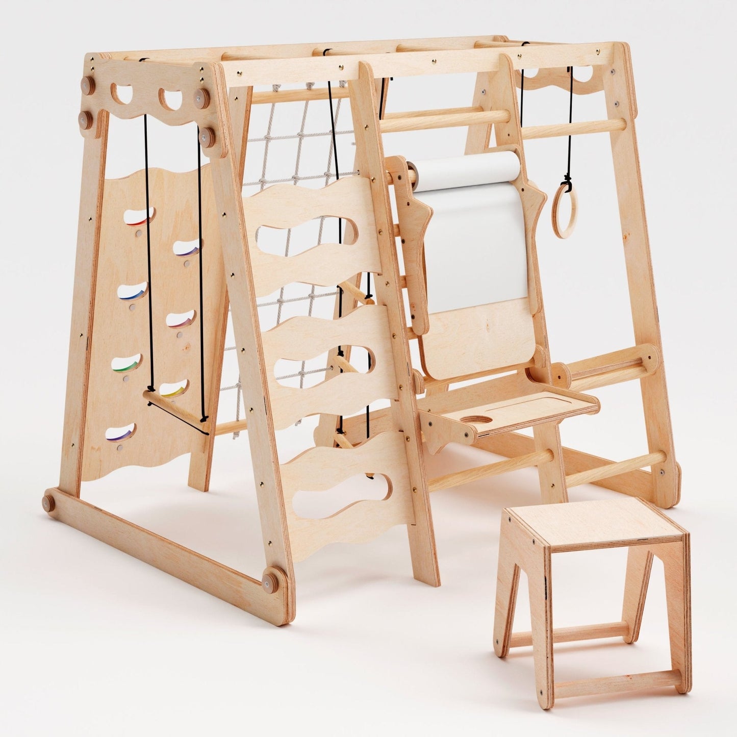6in1 Indoor - Spielplatz aus Holz für Kinder – Schaukel, Rutsche, Seil und Treppe - BesonderesHoch2