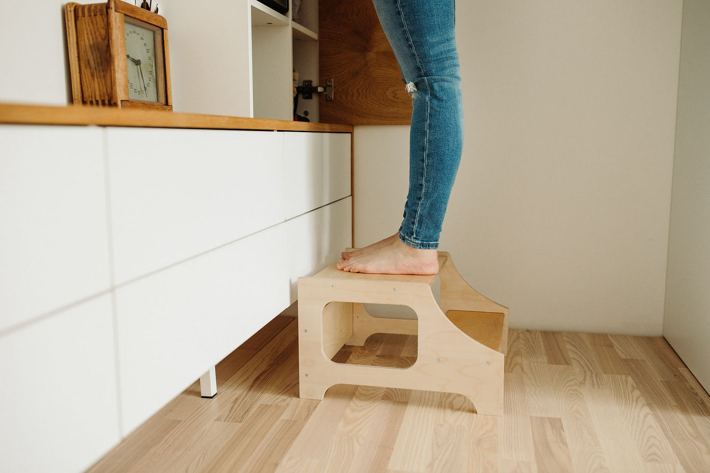 tritthocker holz, küchentritt, lernhocker, montessori tritt, natur - besondereshoch2