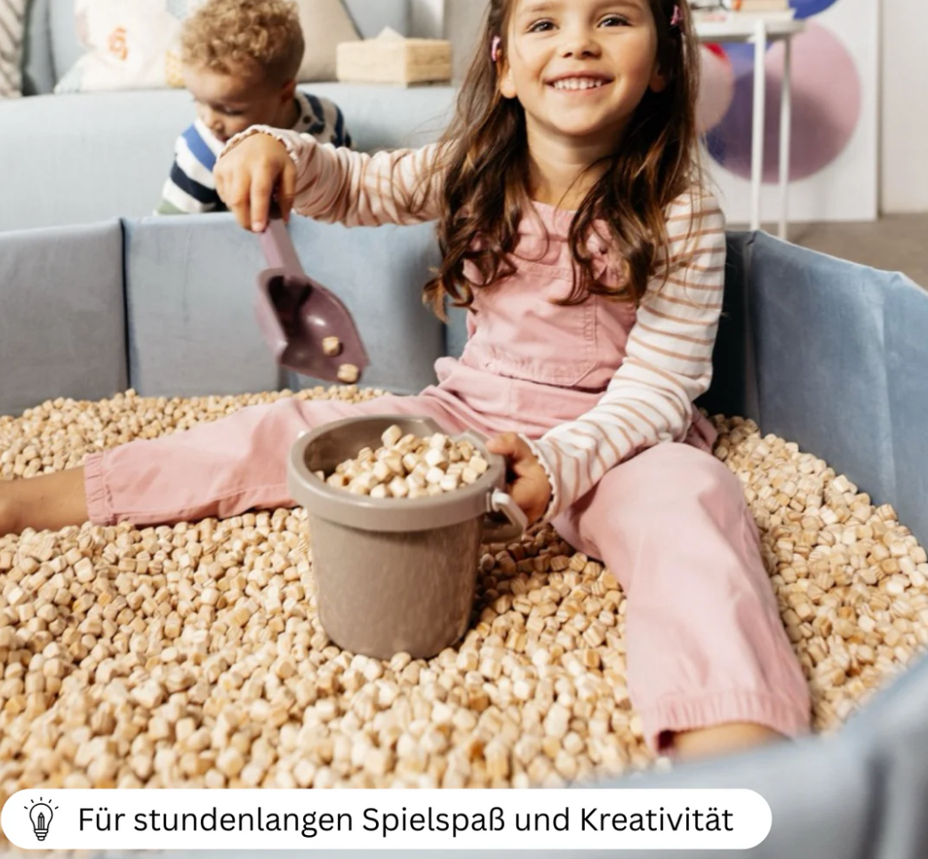 Flowfull® Indoor Würfel-Sandkasten SET (Becken + Holzwürfel).