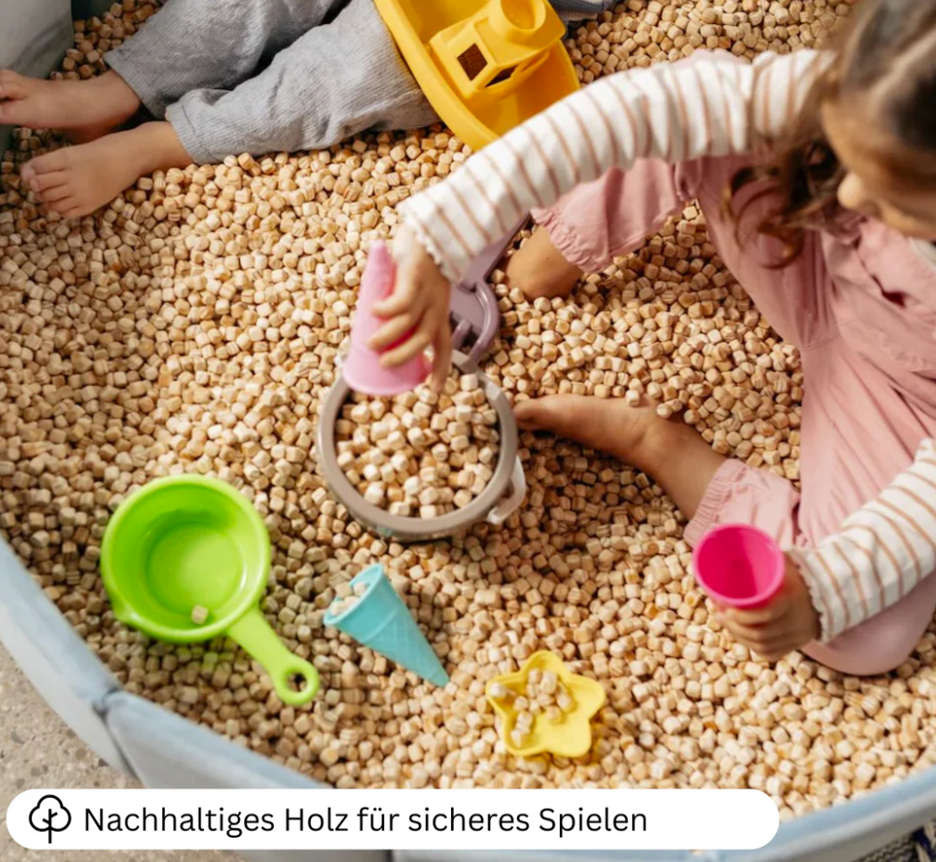 Flowfull® Indoor Würfel-Sandkasten SET (Becken + Holzwürfel).
