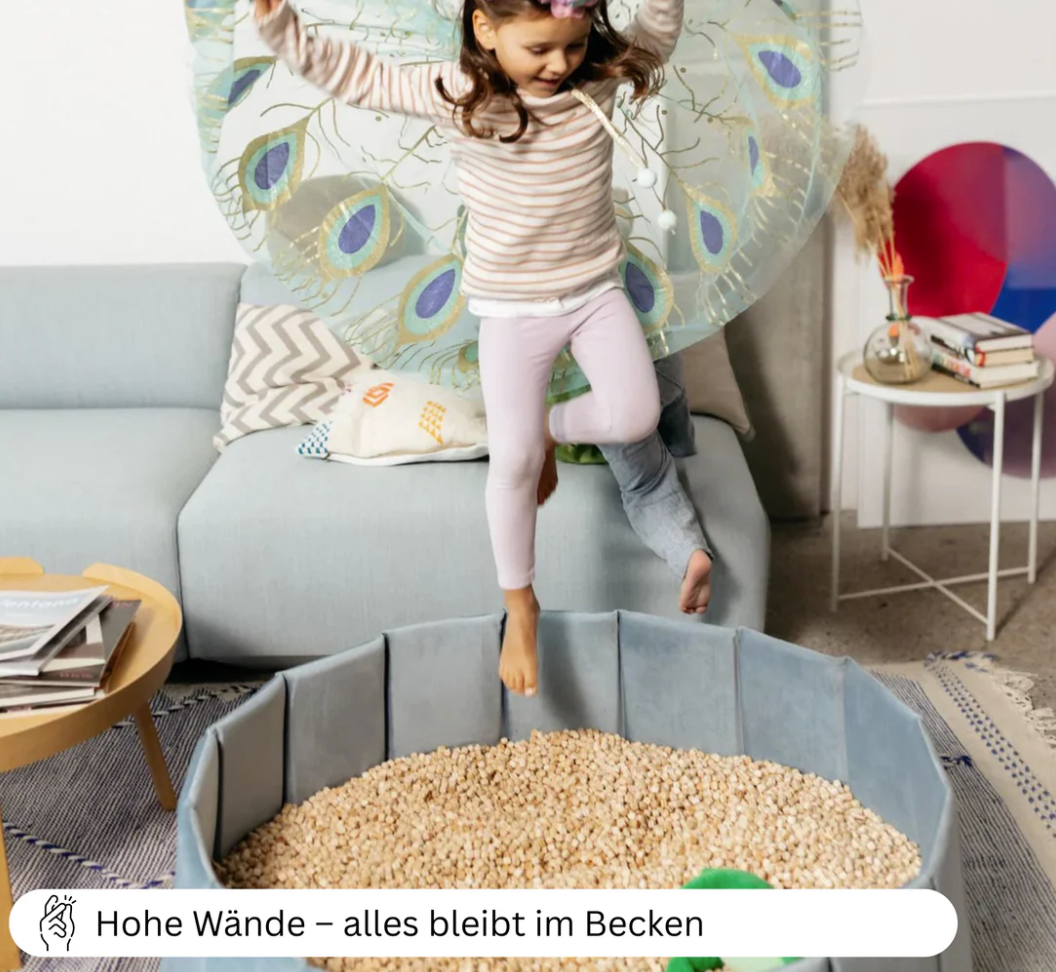 Flowfull® Indoor Würfel-Sandkasten SET (Becken + Holzwürfel).