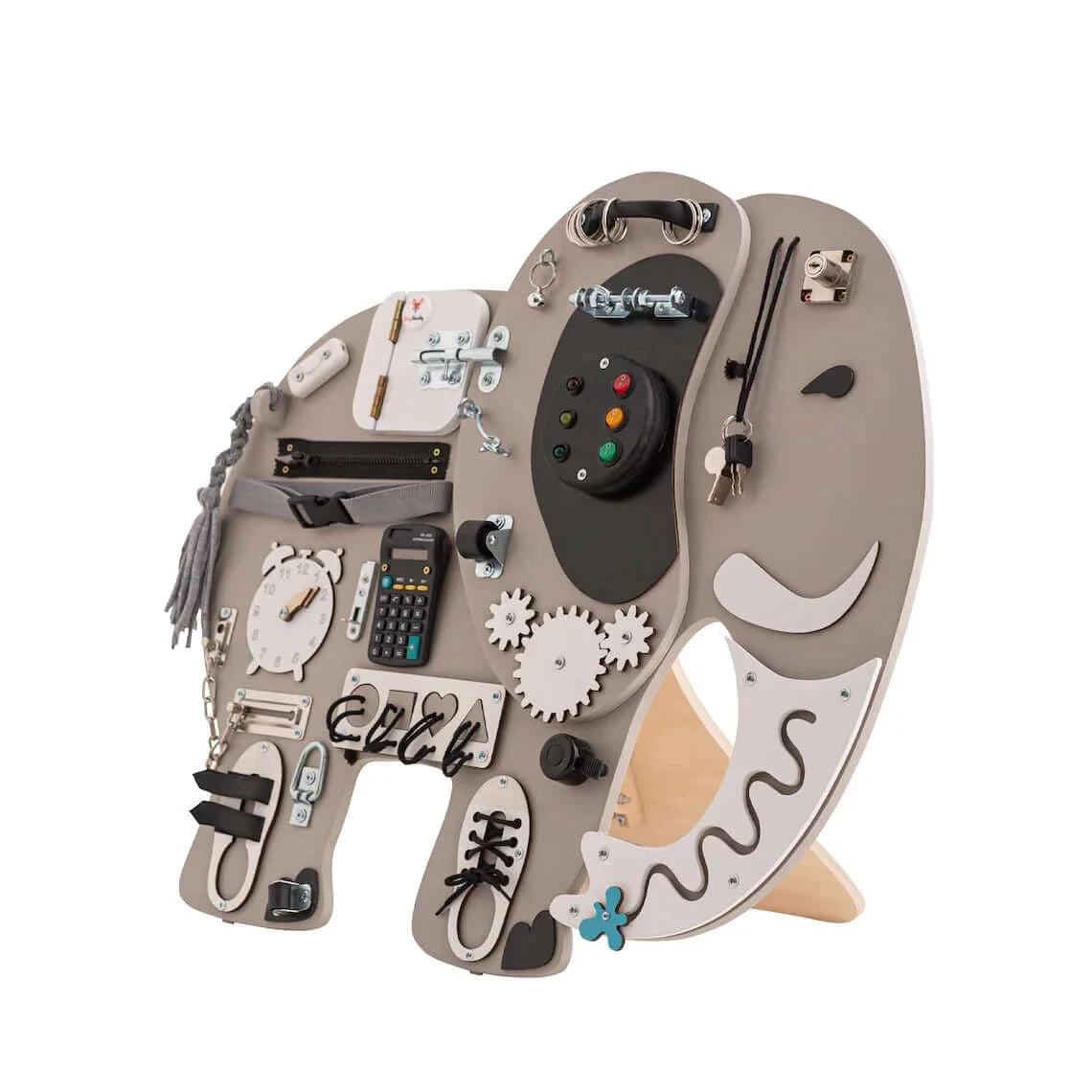 Activity Board Montessori Busyboard Motorikbrett Holz, Elefant.