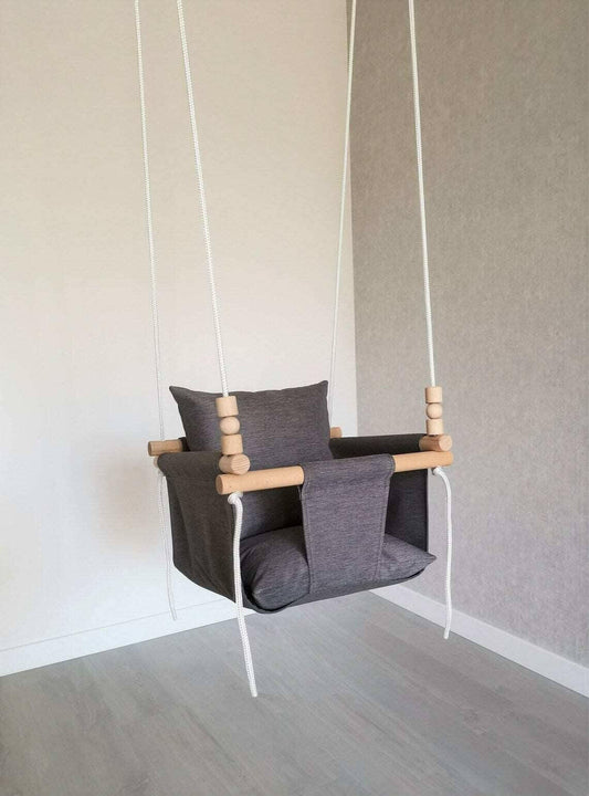Baby swing cotton, dark gray, low backrest