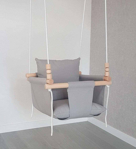 Babyschaukel Baumwolle, grau, niedrige Rückenlehne.