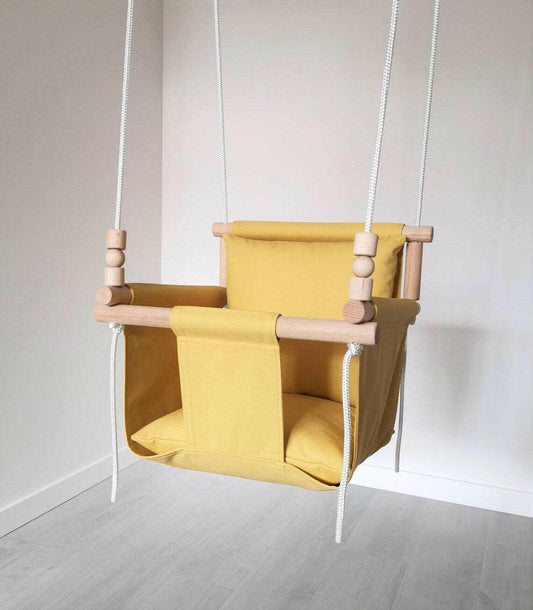 Baby swing cotton, mustard, high backrest