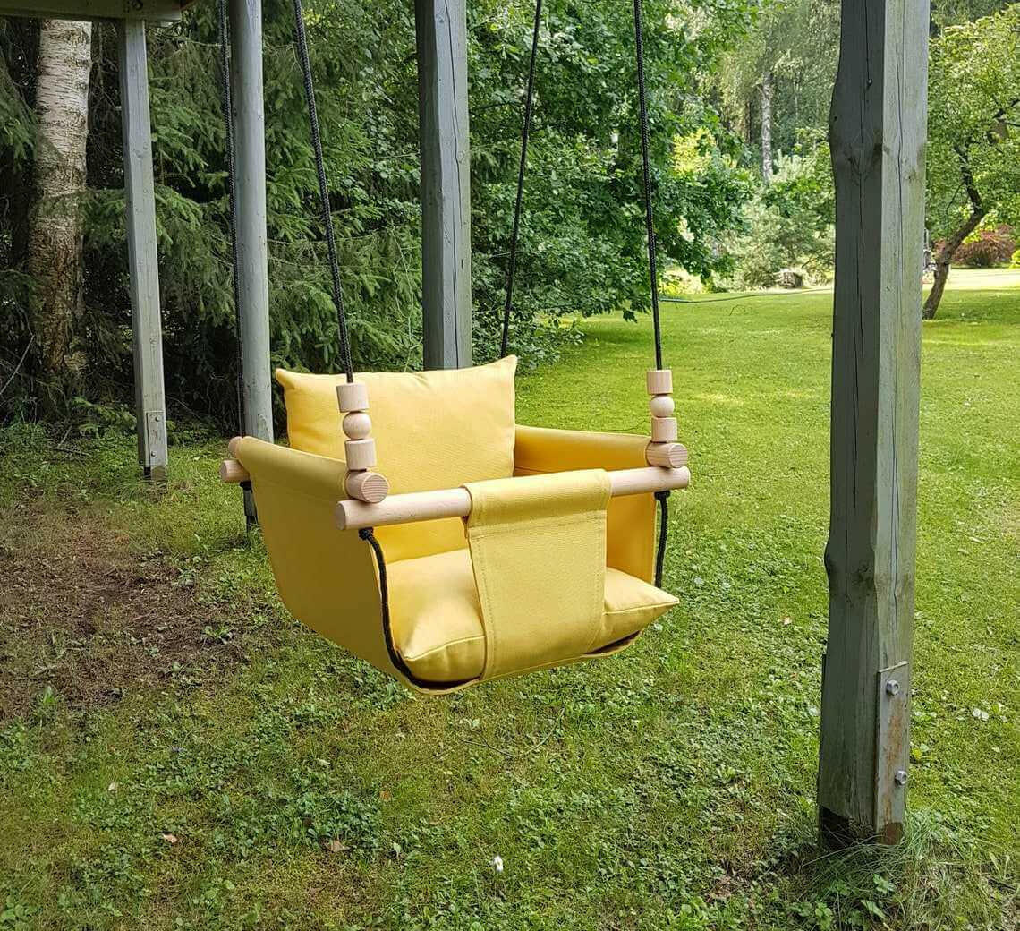Babyschaukel Baumwolle, Senf, niedrige Rückenlehne.