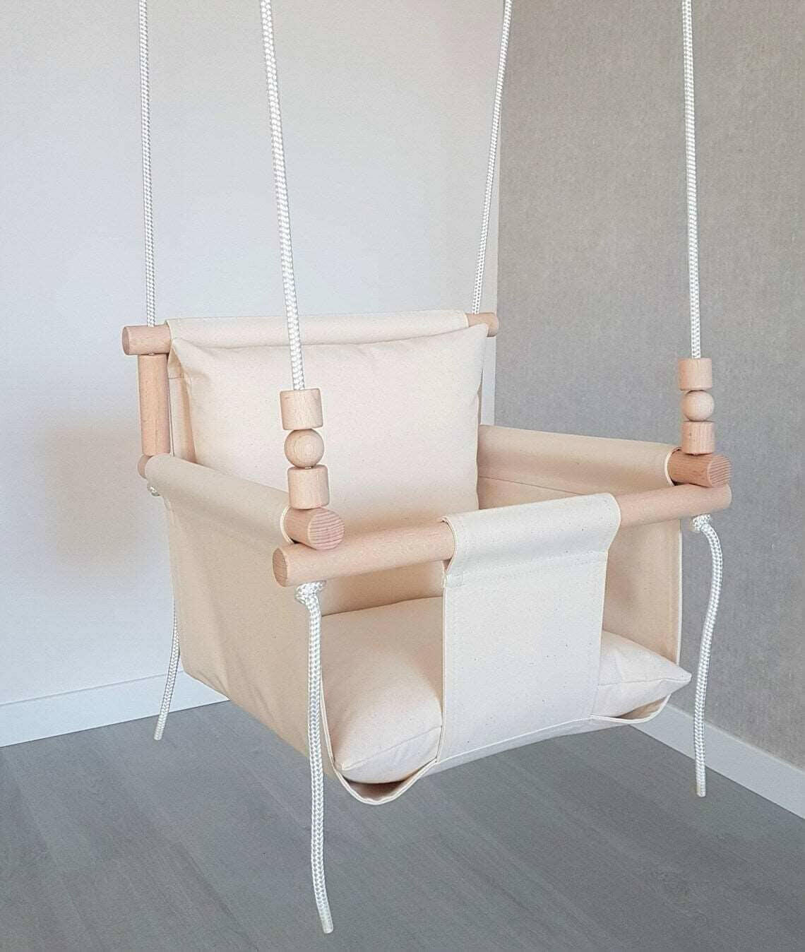 Babyschaukel Baumwolle, weiß creme, Hohe Rückenlehne.