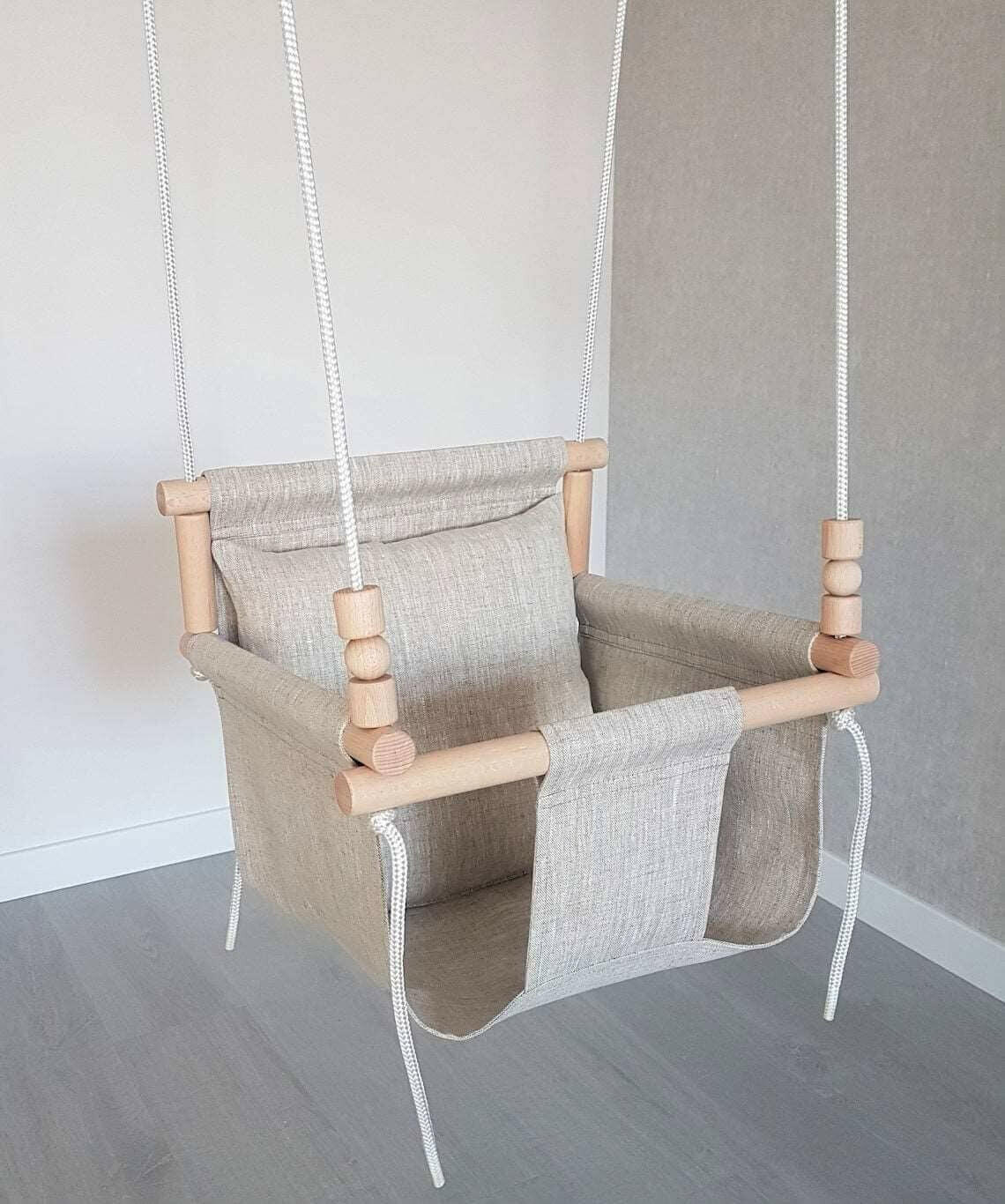 Babyschaukel Leinen, Melange , Hohe Rückenlehne.