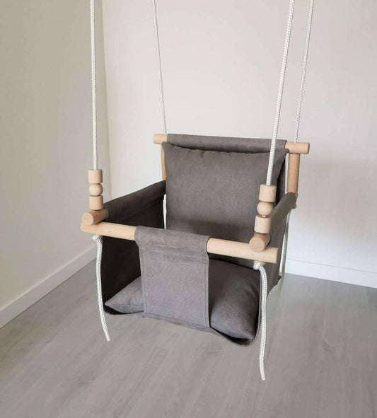 Babyschaukel NUBUCK, Grau, Hohe Rückenlehne.