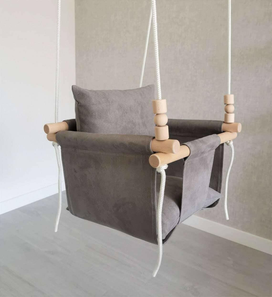 Babyschaukel NUBUCK, Grau, niedrige Rückenlehne.