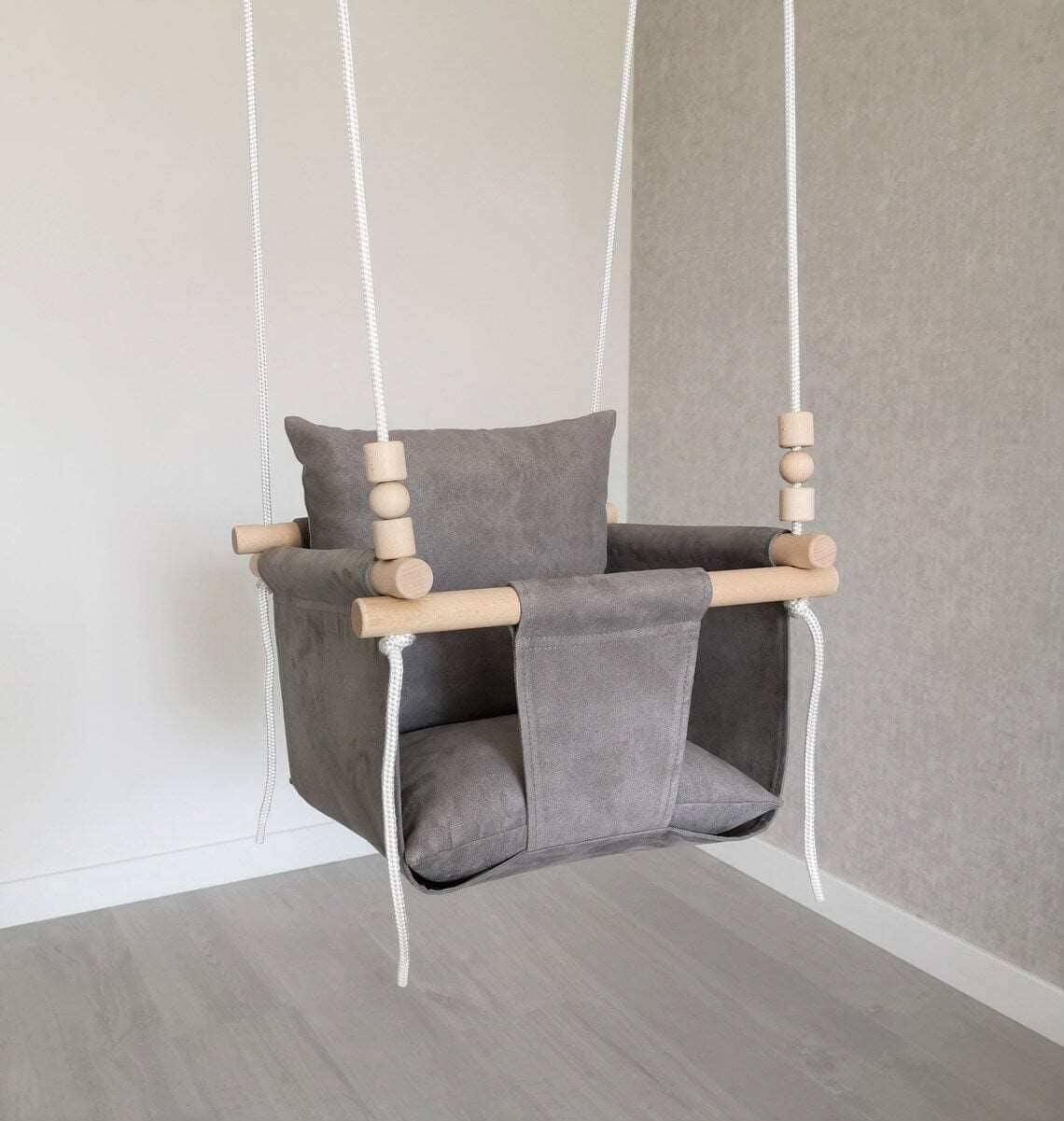 Babyschaukel NUBUCK, Grau, niedrige Rückenlehne Pumpur