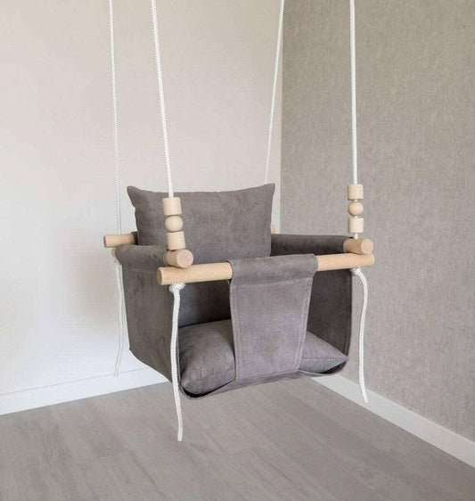 Babyschaukel NUBUCK, Grau, niedrige Rückenlehne.