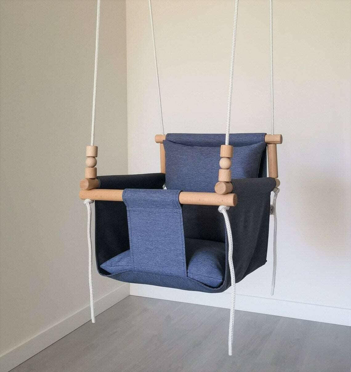 Babyschaukel Polyester wetterfest, Blue Jeans, Hohe Rückenlehne.