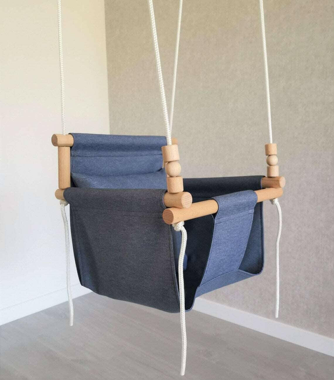 Babyschaukel Polyester wetterfest, Blue Jeans, Hohe Rückenlehne.