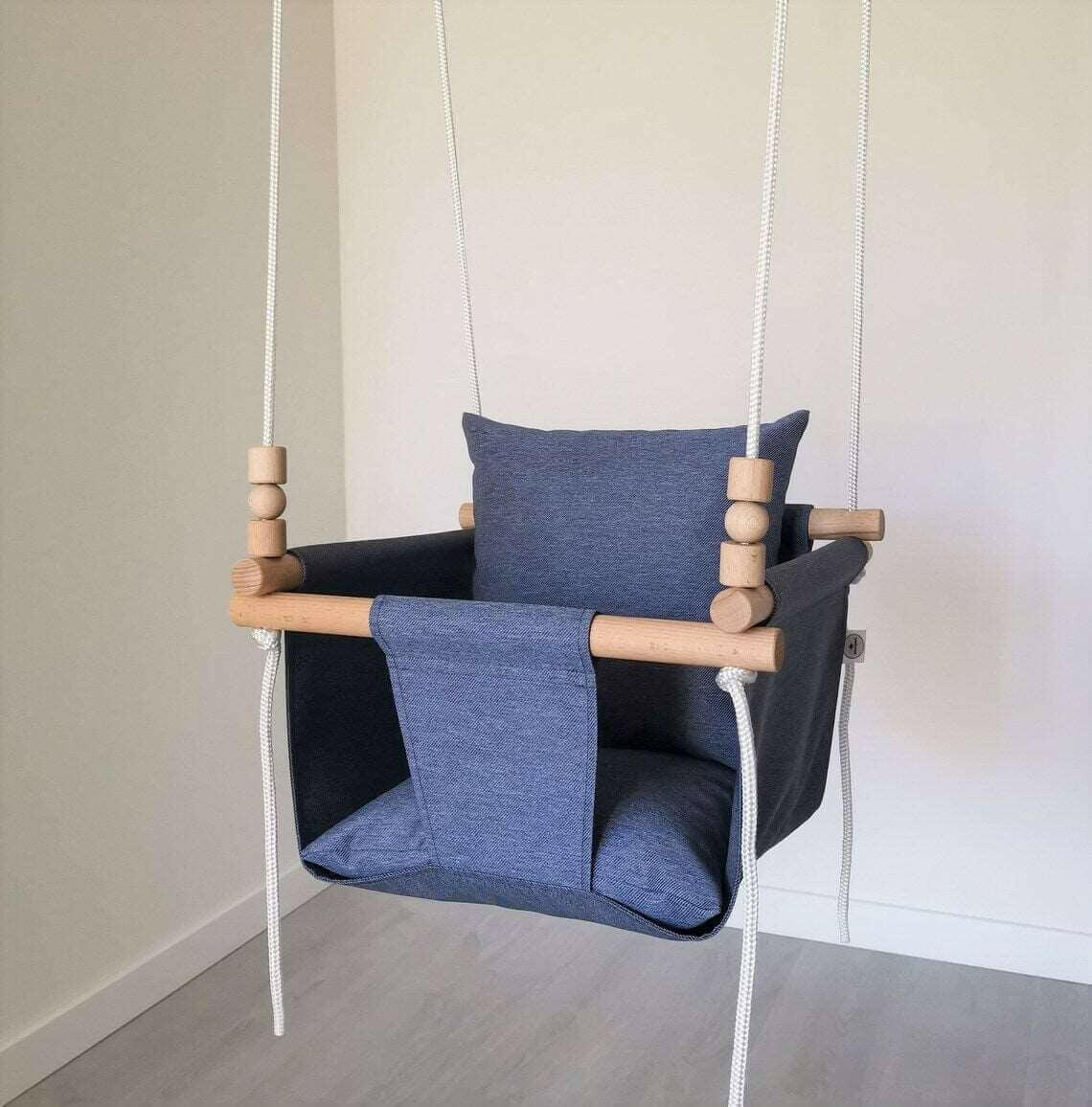 Babyschaukel Polyester Wetterfest, Blue Jeans, niedrige Rückenlehne.