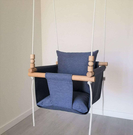 Babyschaukel Polyester Wetterfest, Blue Jeans, niedrige Rückenlehne.