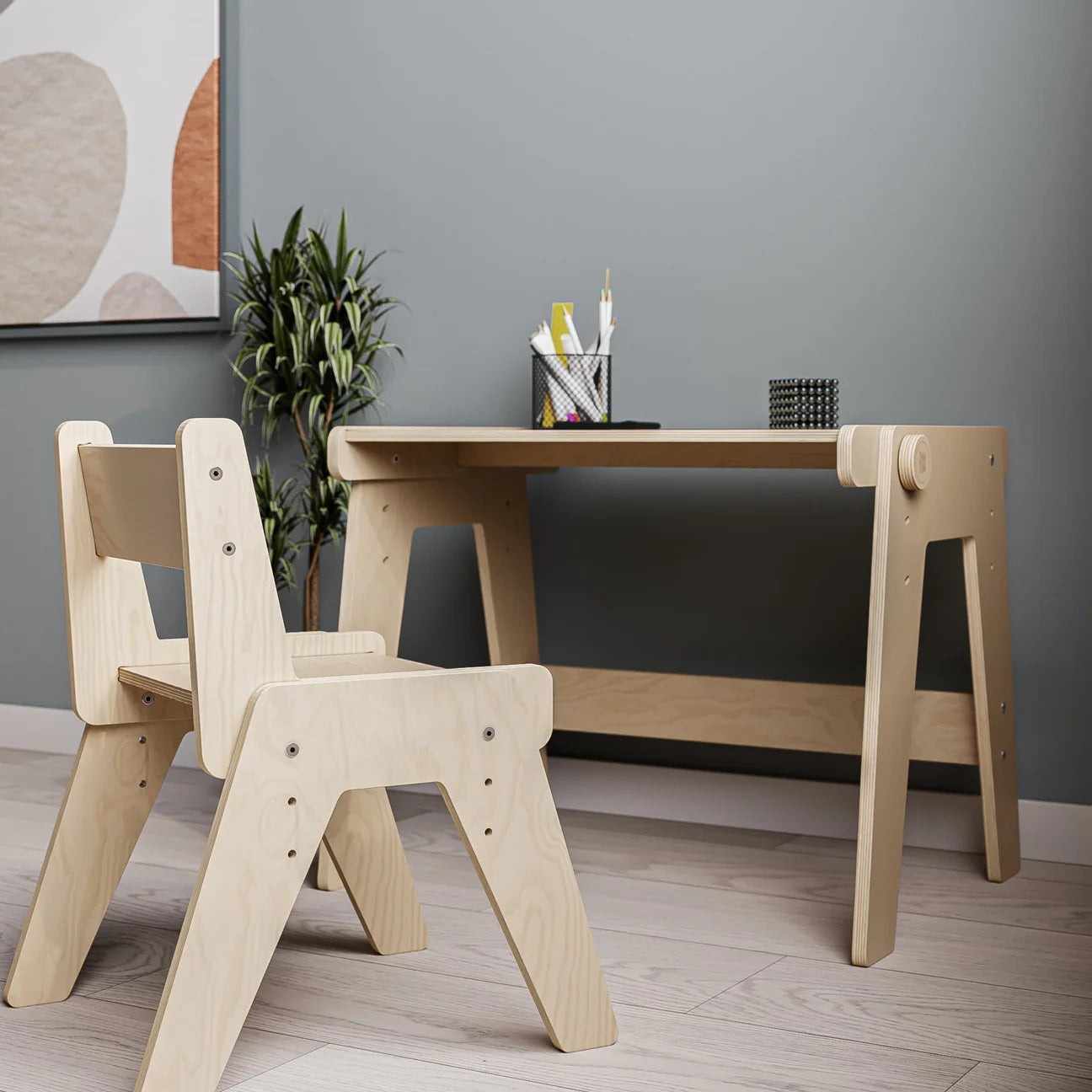 Mitwachsende Tisch und Stuhl für Kleinkinder - natur