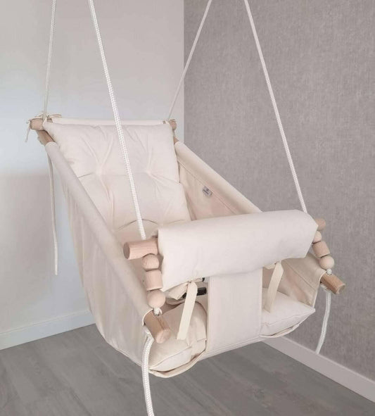 Große Babyschaukel Hängematte aus Baumwolle, creme weiß.