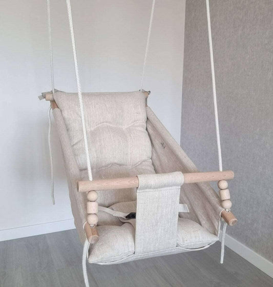 Large baby swing hammock made of linen, beige