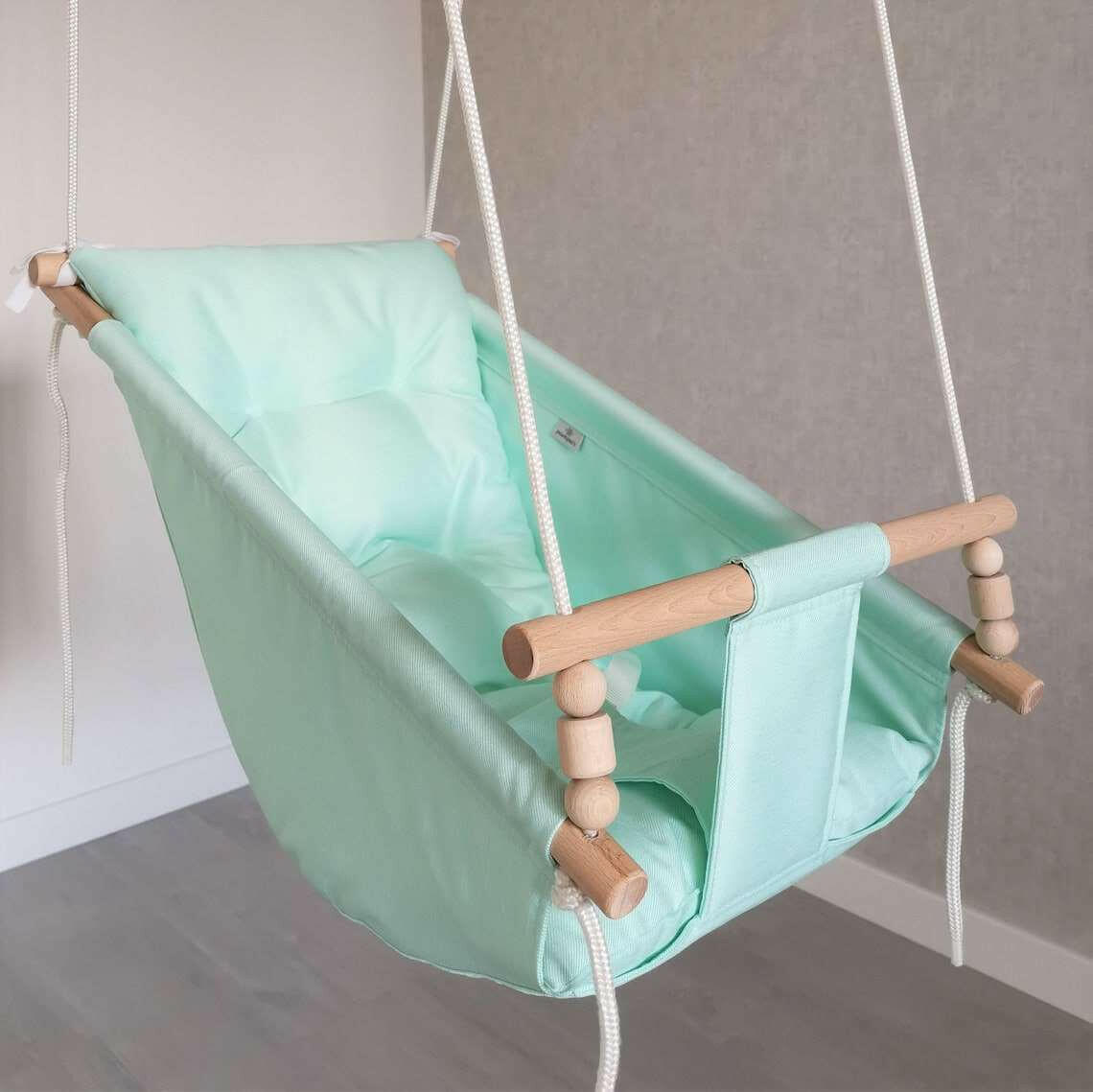 Große Babyschaukel Hängematte aus Polyester wetterfest, mint.