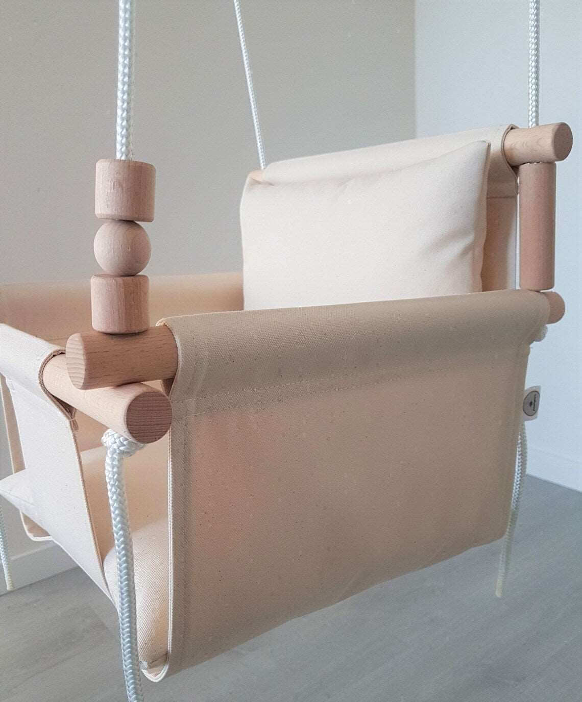 babyschaukel aus baumwolle, weiß creme, hohe rückenlehne - besondereshoch2