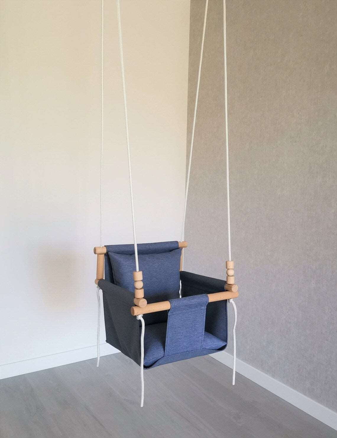 babyschaukel aus polyester wetterfest, blue jeans, hohe rückenlehne - besondereshoch2