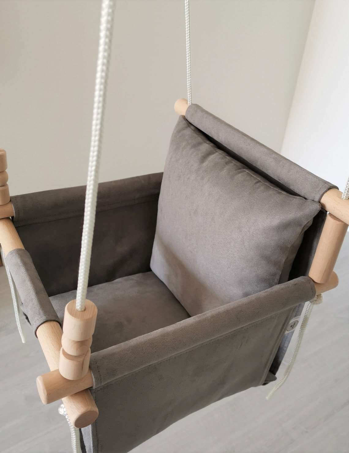 babyschaukel aus nubuck, grau, hohe rückenlehne - besondereshoch2