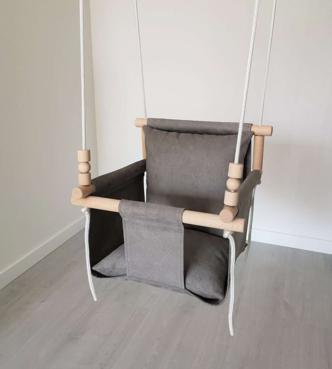 babyschaukel aus nubuck, grau, hohe rückenlehne - besondereshoch2