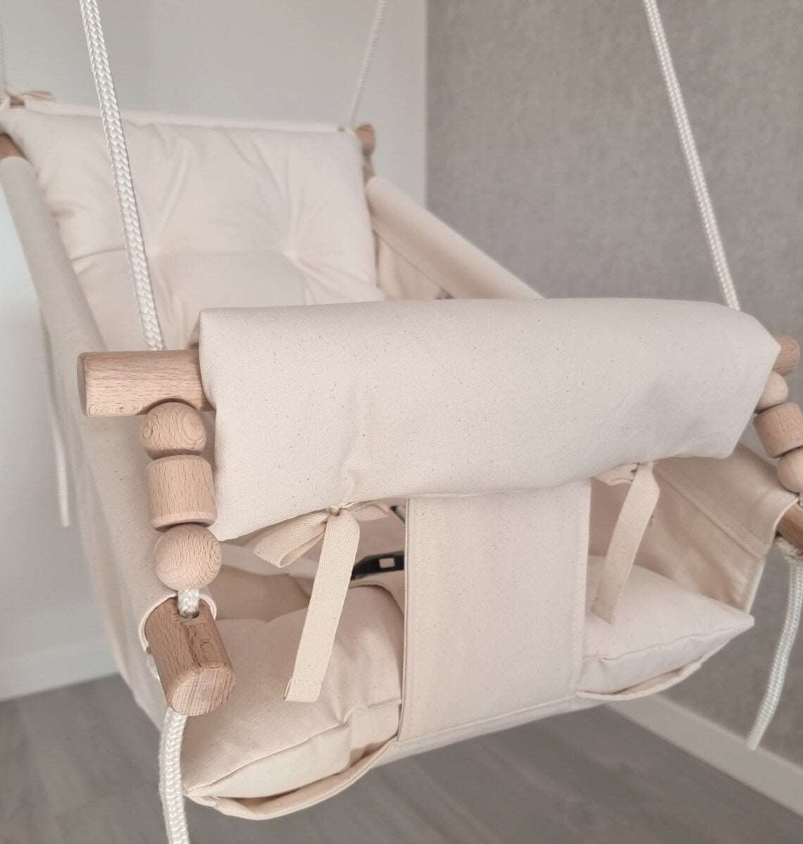 große babyschaukel aus baumwolle, creme weiß - besondereshoch2