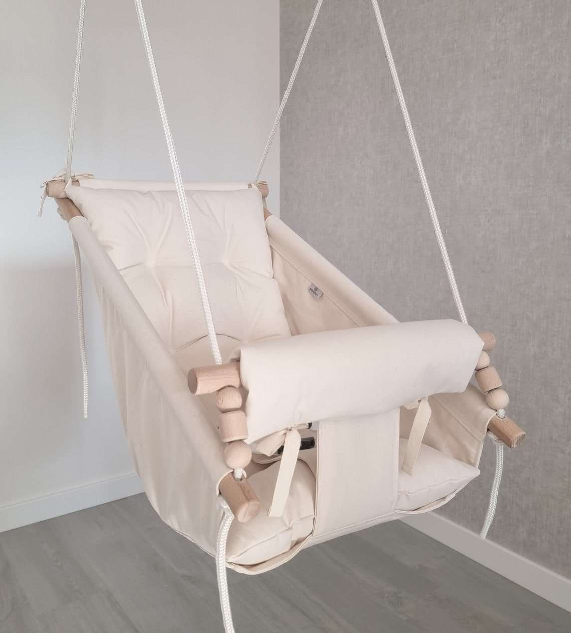 große babyschaukel aus baumwolle, creme weiß - besondereshoch2