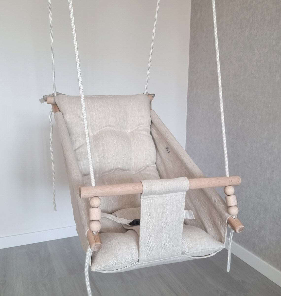 große babyschaukel aus leinen, beige - besondereshoch2