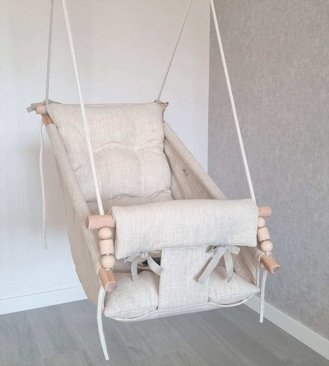 große babyschaukel aus leinen, beige - besondereshoch2