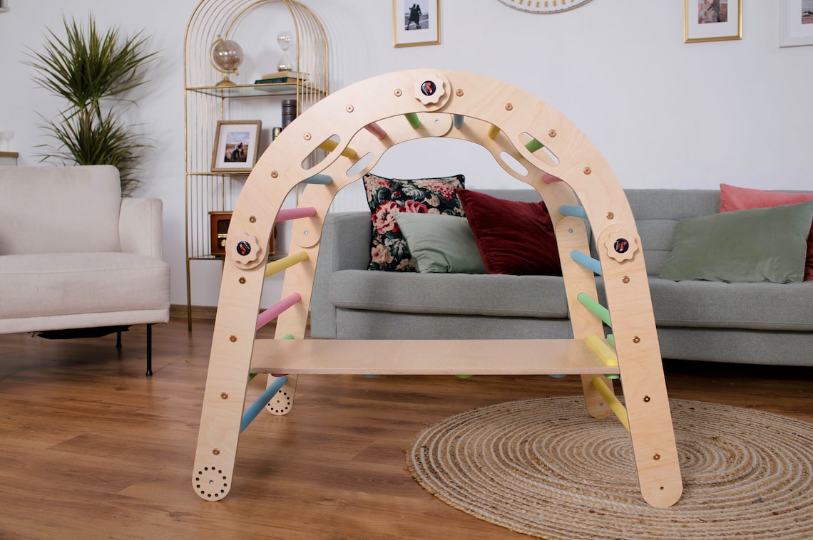 kletterdreieck set, kletterbogen, rutsche, pikler dreieck - pastell - natur - besondereshoch2