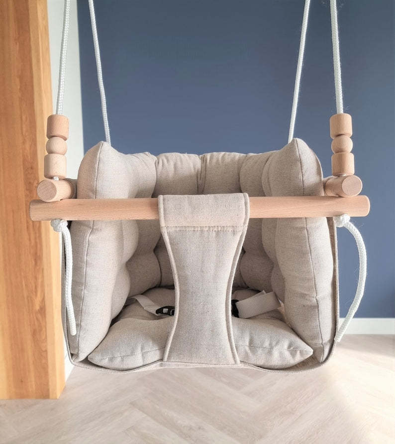 premium babyschaukel aus leinen, natur - besondereshoch2