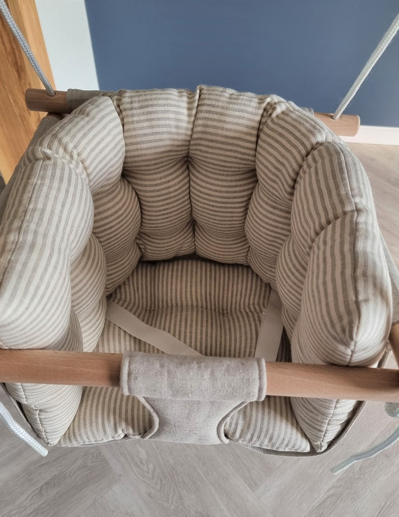 premium babyschaukel aus leinen, natur, streifen - besondereshoch2