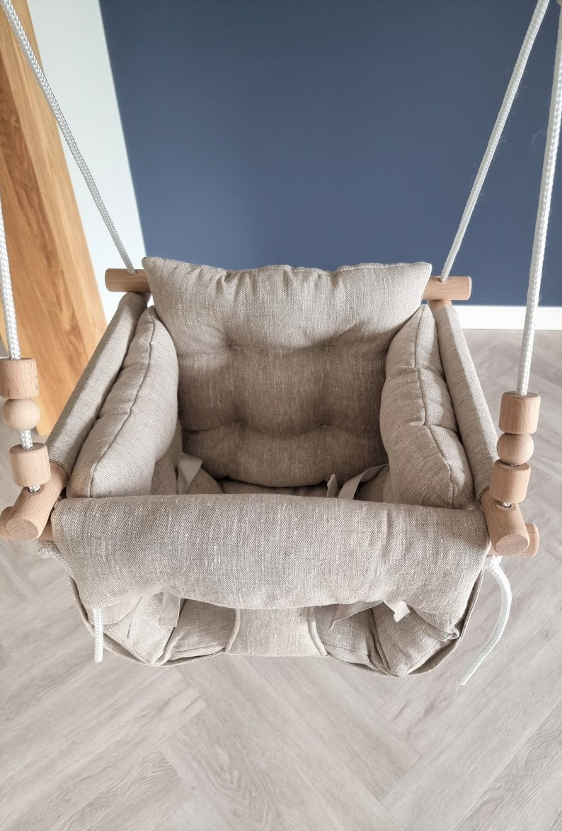 premium babyschaukel aus leinen, natur, melange - besondereshoch2