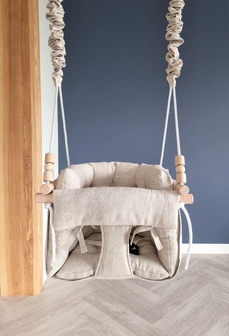 premium babyschaukel aus leinen, natur, melange - besondereshoch2