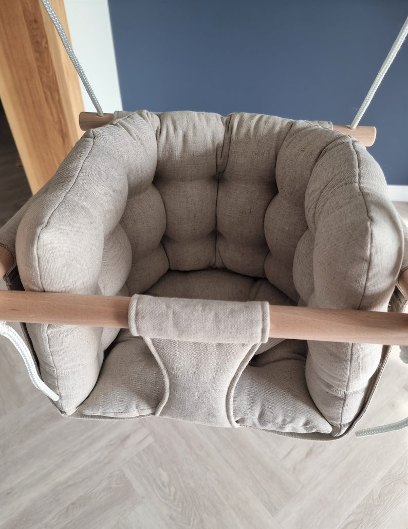premium babyschaukel aus leinen, natur - besondereshoch2