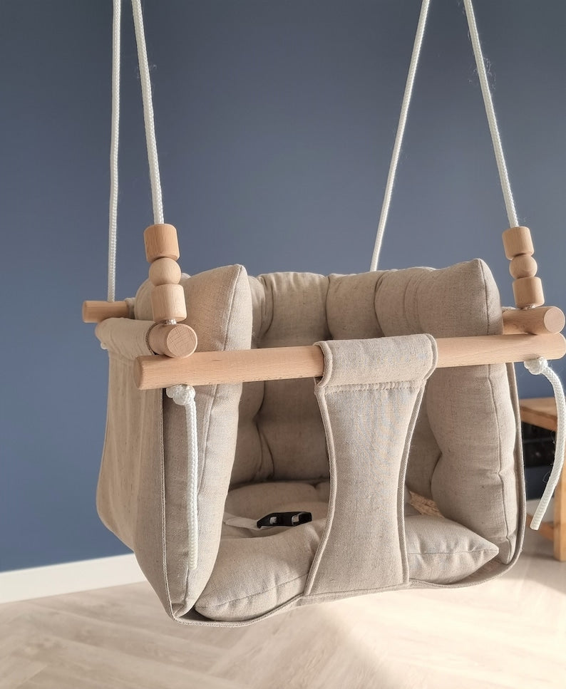 premium babyschaukel aus leinen, natur - besondereshoch2