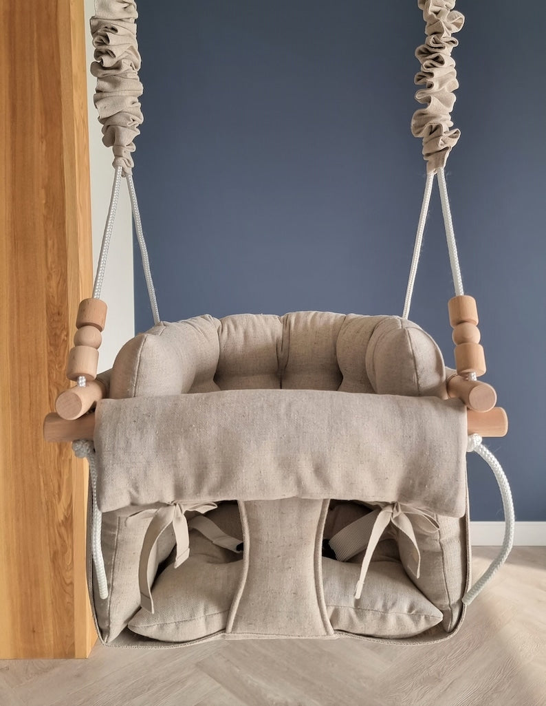 premium babyschaukel aus leinen, natur - besondereshoch2