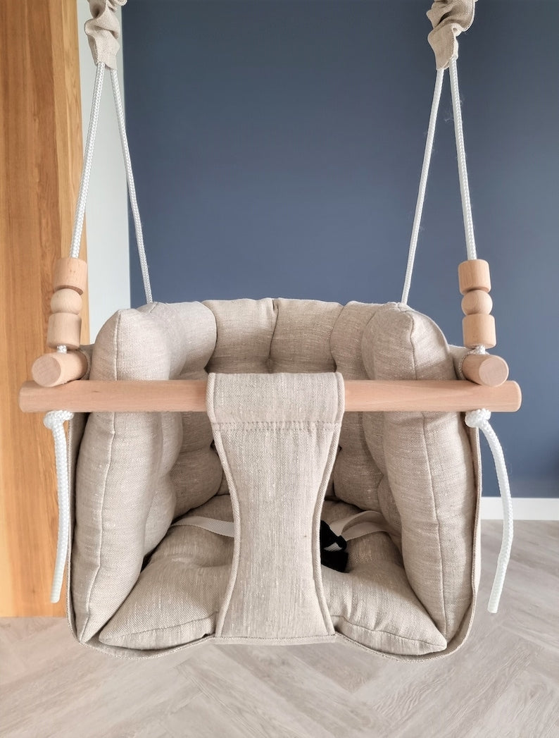 premium babyschaukel aus leinen, natur, melange - besondereshoch2
