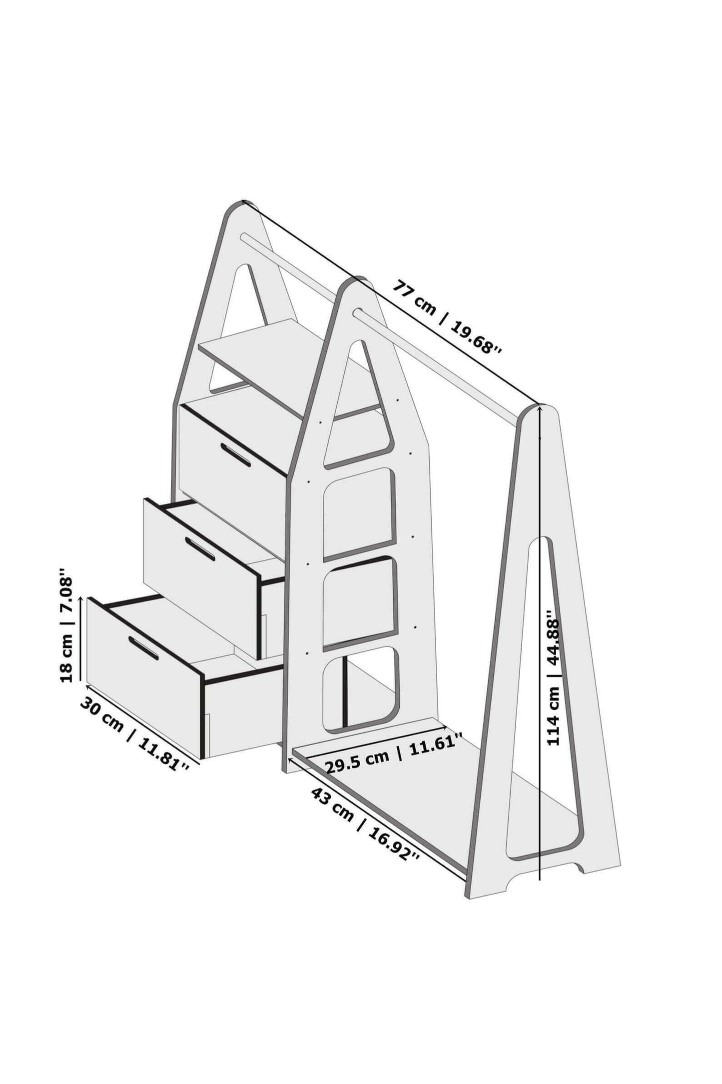 Kindergarderobe mit Ablage, Montessori Möbel, Kleiderschrank.