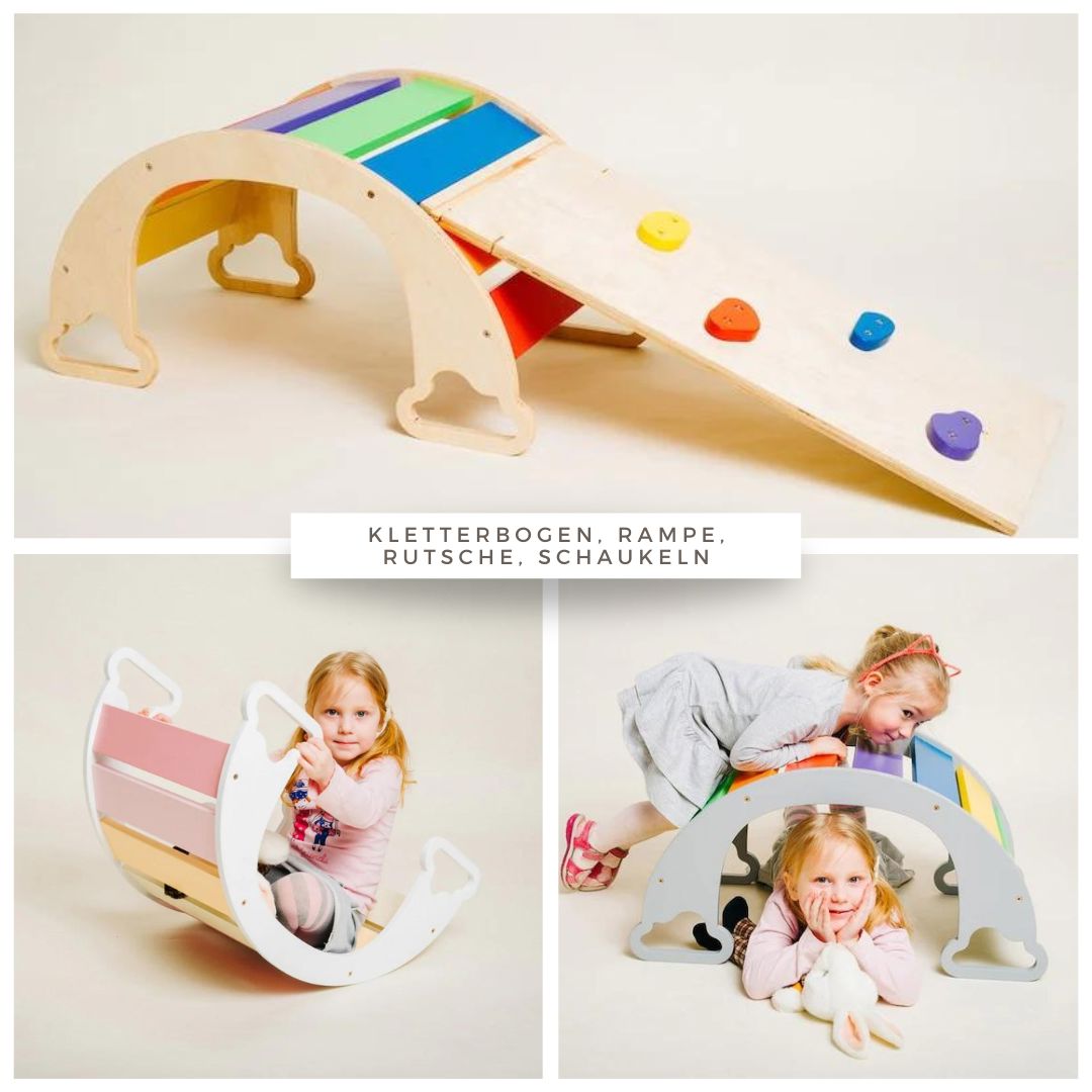 Kletterbogen mit Rutsche, Pikler Art, Montessori, Rampe, Schaukeln.