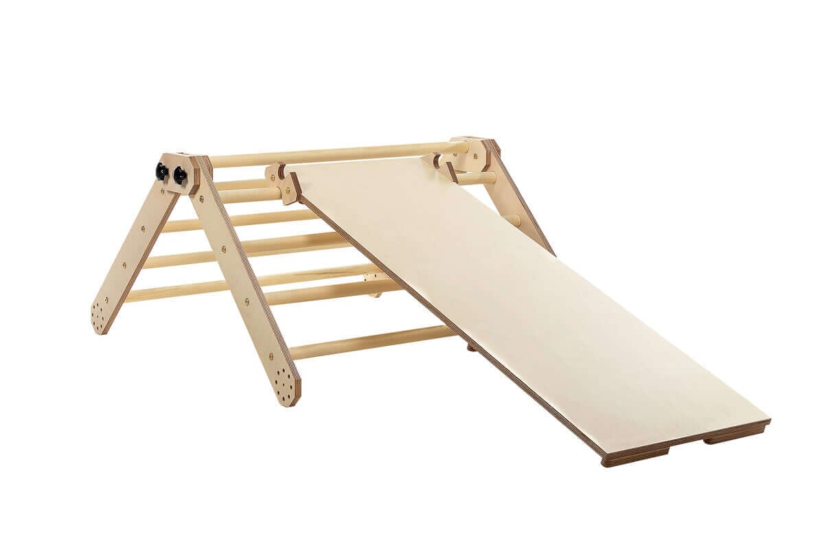 Kletterdreieck Set 3 in 1 mit Rutsche - Pikler Dreieck mit Rampe Luula
