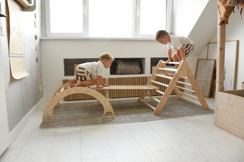 Kletterdreieck Set Classic, Kletterbogen, Rutsche, Pikler Dreieck SmartFoxWood Kletterdreieck + Kletterbogen + Rampe Natur