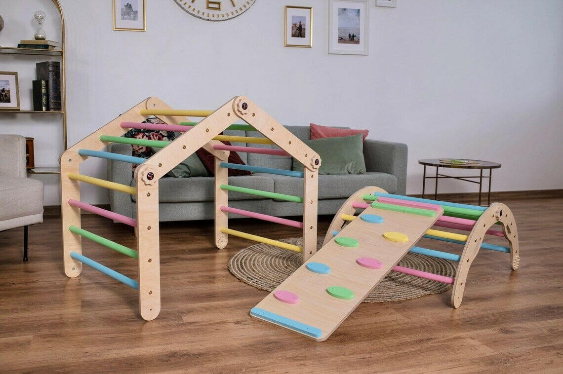 Kletterdreieck Set Maxi, Kletterbogen, Rutsche, Pikler Dreieck, Wandelbar.