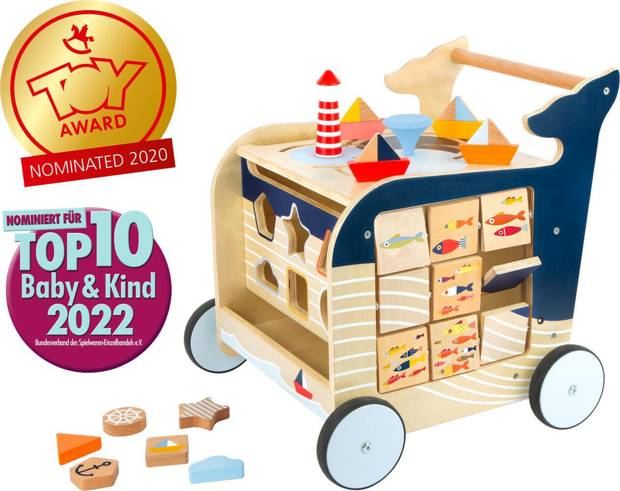 Lauflernwagen Wal aus Holz.