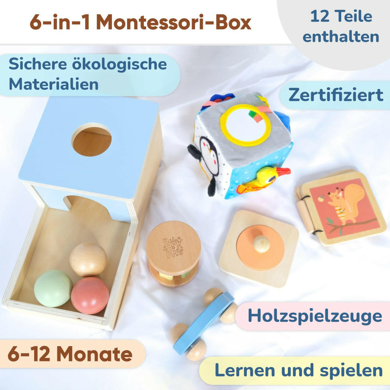 Montessori-Box für Kinder von 6 bis 12 Monaten.