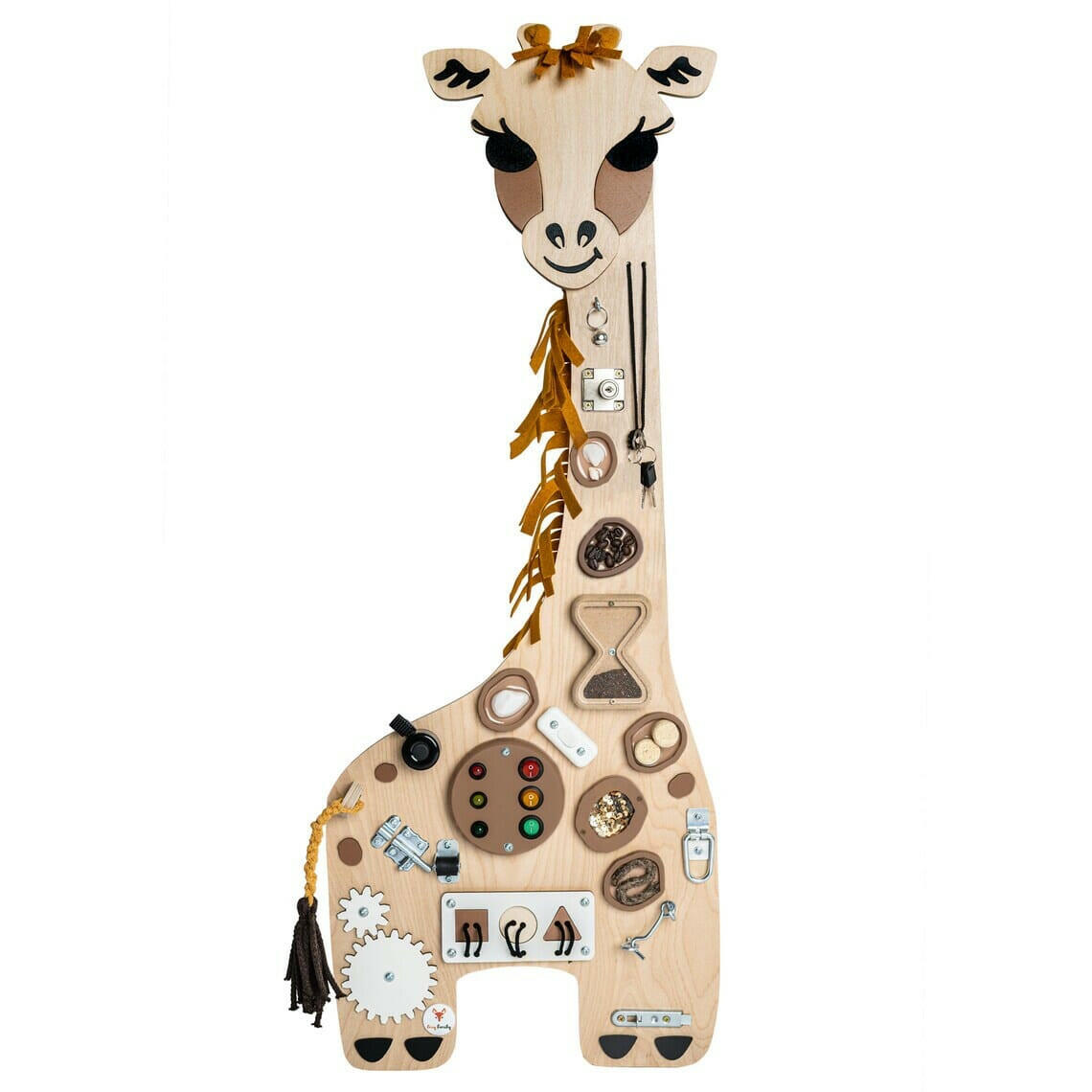 Montessori Busy Board Activity Board Motorikbrett Holz, Giraffe.